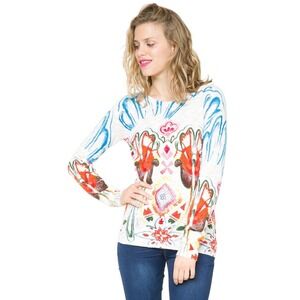 Desigual Multicolor Abstract Print Long Sleeve Sweater Women's XS Sequins